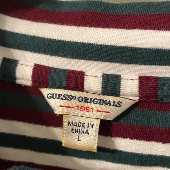 Vintage Y2K Guess Burgundy and White Striped Crop Top - Picture 2 of 8